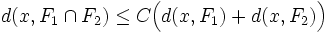 d(x,F_1\cap F_2) \le C \Big(d(x,F_1)+d(x,F_2)\Big)\;