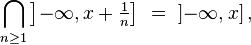  \bigcap_{n\ge 1}\left]-\infty, x+\tfrac1n\right]\ =\ \left]-\infty, x\right],