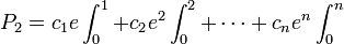 P_{2}=c_{1}e\int^{1}_{0}+c_{2}e^{2}\int^{2}_{0}+\cdots+c_{n}e^{n}\int^{n}_{0}\,