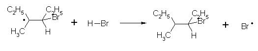 Réaction entre le dérivé bromé radicalisé du 3-méthylhexane sur l'acide bromhydrique