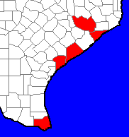 Carte des contés du Texas touchés par l'ouragan.