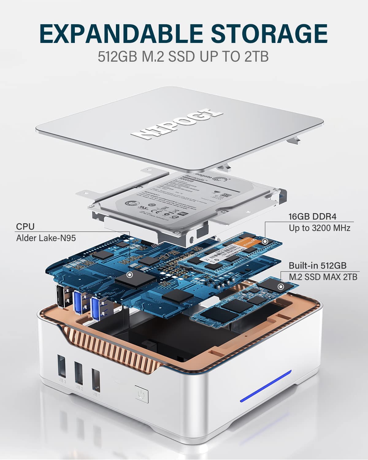NiPoGi Mini PC Alder Lake N95(jusqu'à 3.4GHz),Mini Ordinateur de
