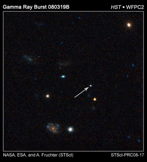 Hubble observe dans le visible l'explosion record GRB 080319B
