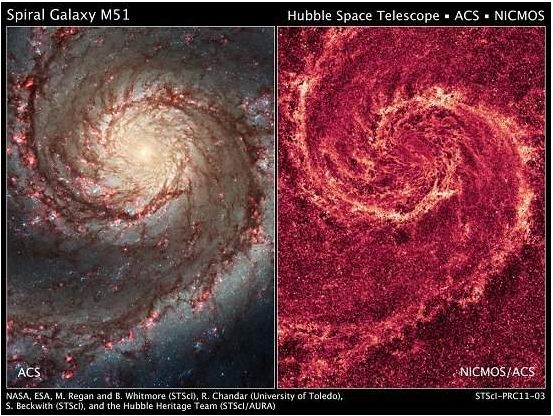 Les deux visages de la Galaxie du Tourbillon, Galaxie spirale M51