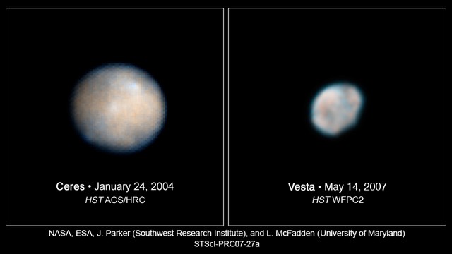 Images de Cérès et de Vesta par Hubble