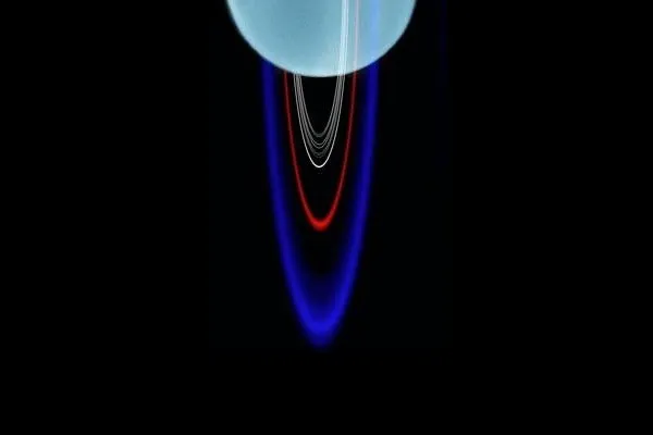 De la glace scintillante colore l'anneau externe d’Uranus en bleu