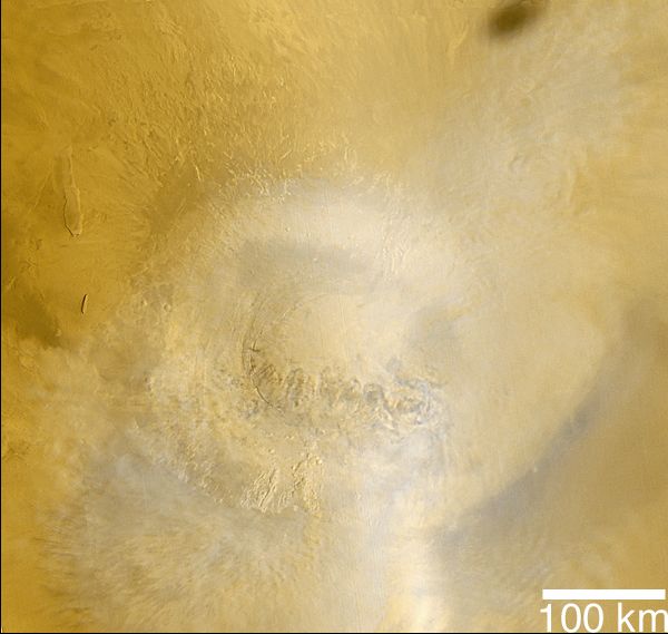 L’ombre de Phobos sur le sol de Mars vue de l’espace