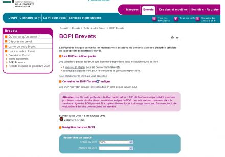 INPI: l'information sur les brevets en accès libre sur Internet