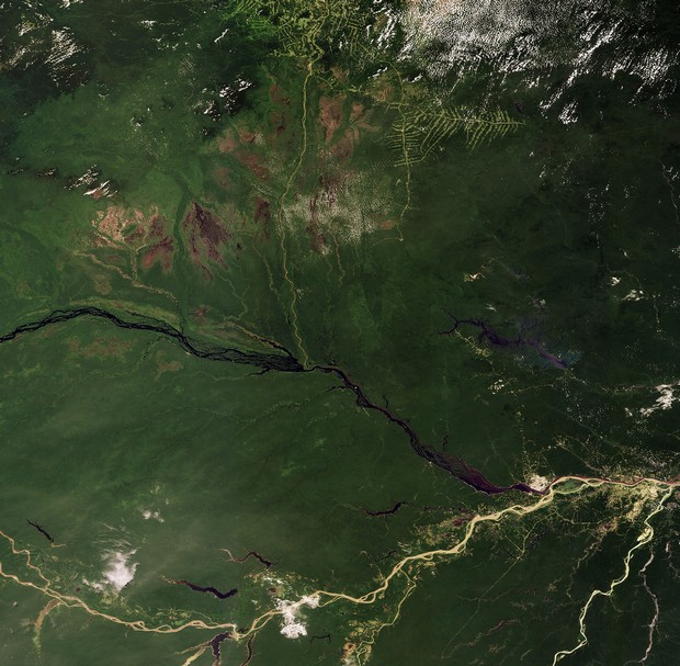 Rivières noires et blanches vues de l’espace