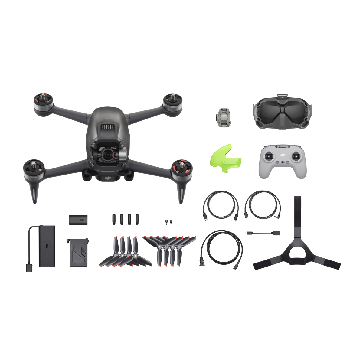 L'ensemble des éléments livrés avec le drone DJI FPV Combo