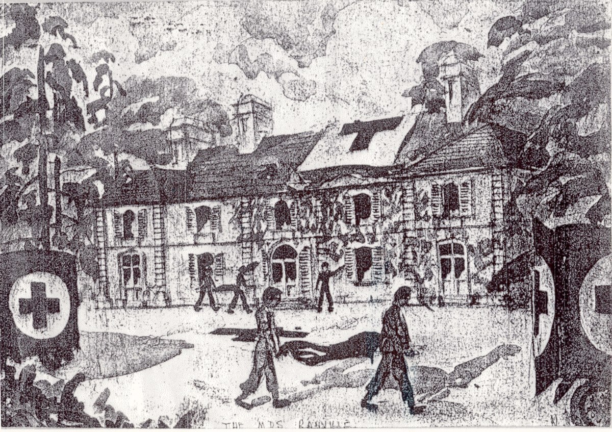 Photocopie d'un dessin réalisé par un soldat représentant le château servant d'infirmerie de guerre pendant le débarquement allié