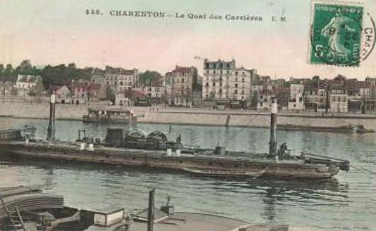 Carte postale de France : un toueur à Charenton-le-Pont, en 1908.