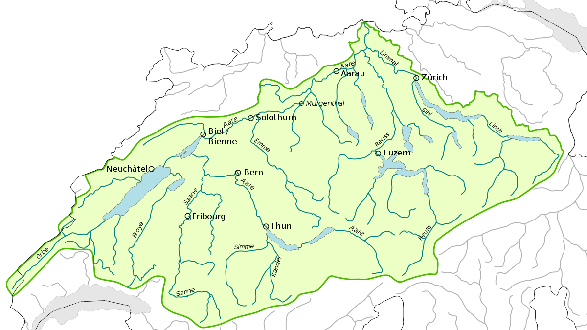 Carte du bassin de l'Aar.