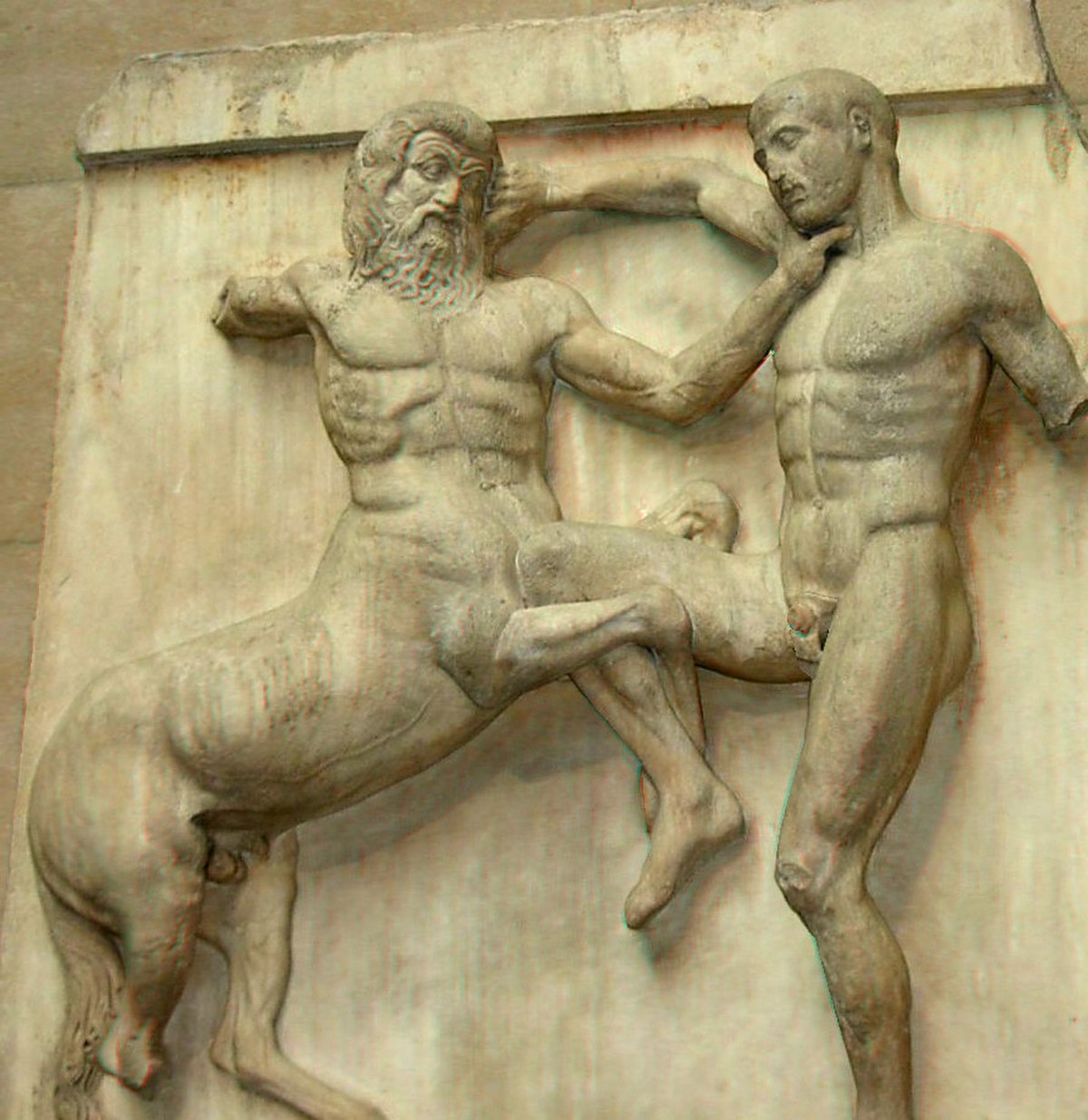 Lapithe combattant un centaure. Métope Sud 31, Parthénon, vers 447-433 av. J.-C.