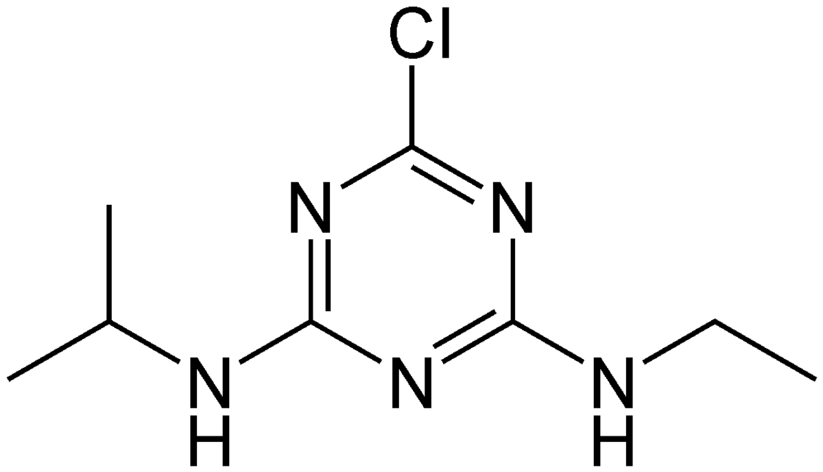 Formule semi-développée et représentation 3D de l'atrazine
