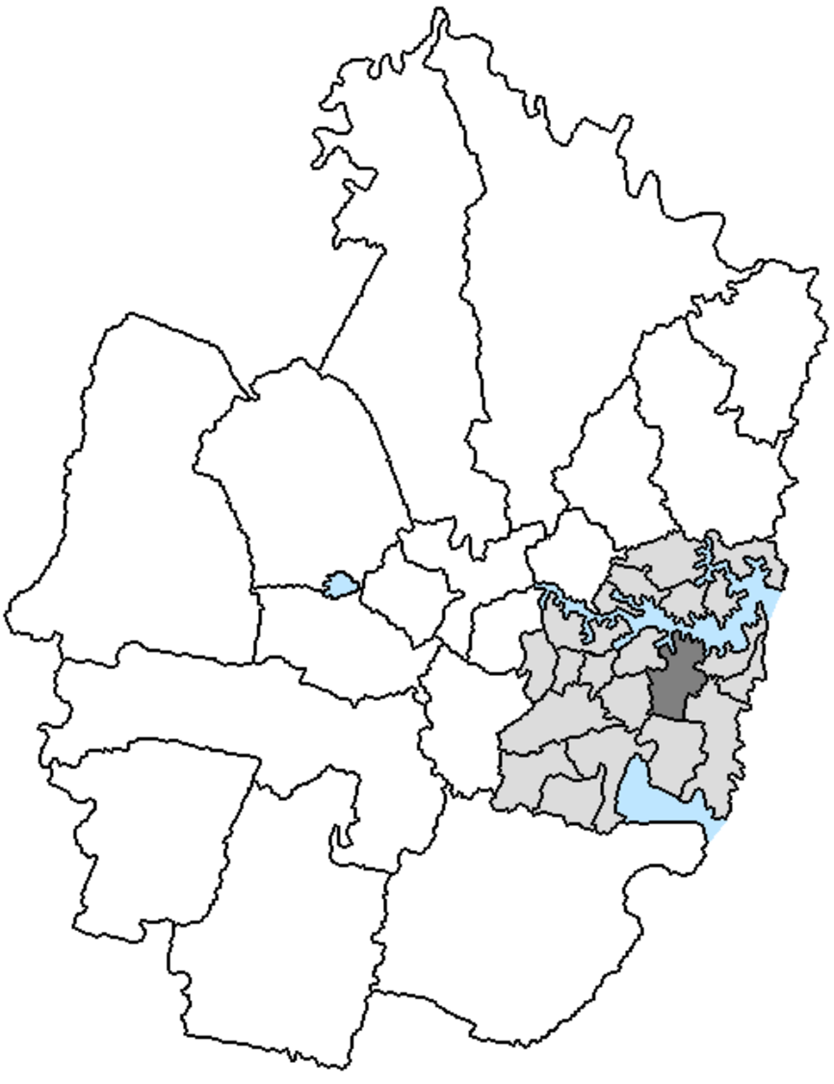 Les 38 zones de l'agglomération de Sydney