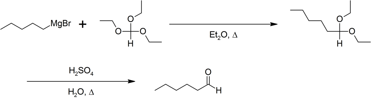 Bodroux-Chichibabin aldehyde synthesis of n-hexaldehyde.png