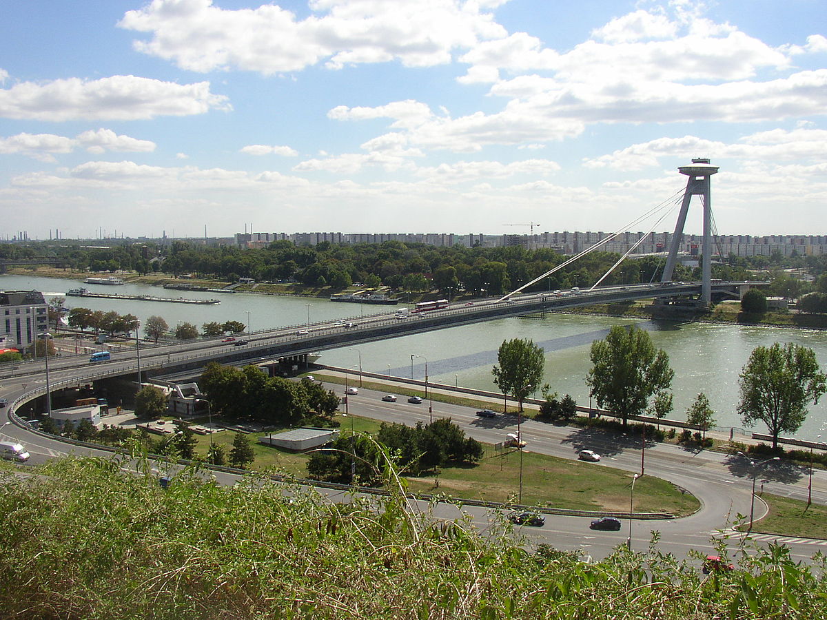 Bratislava New Bridge from castle hill.JPG
