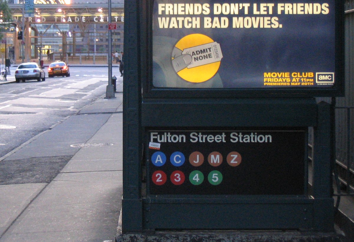 Entrée de la station de Fulton Street, dans le sud de Manhattan.