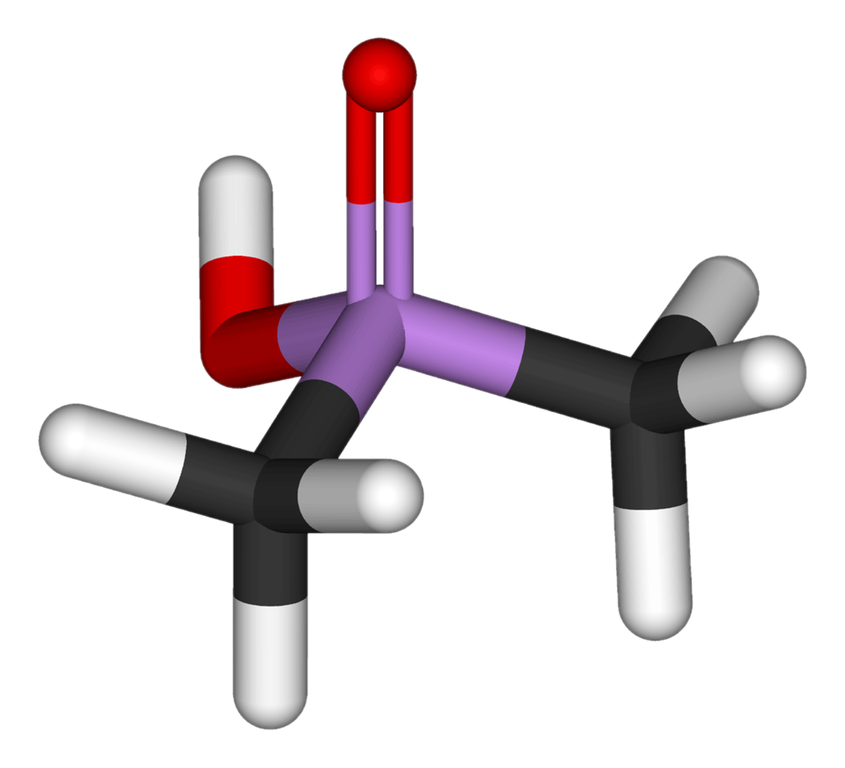 Formule semi-développée et représentation 3D de l'acide cacodylique