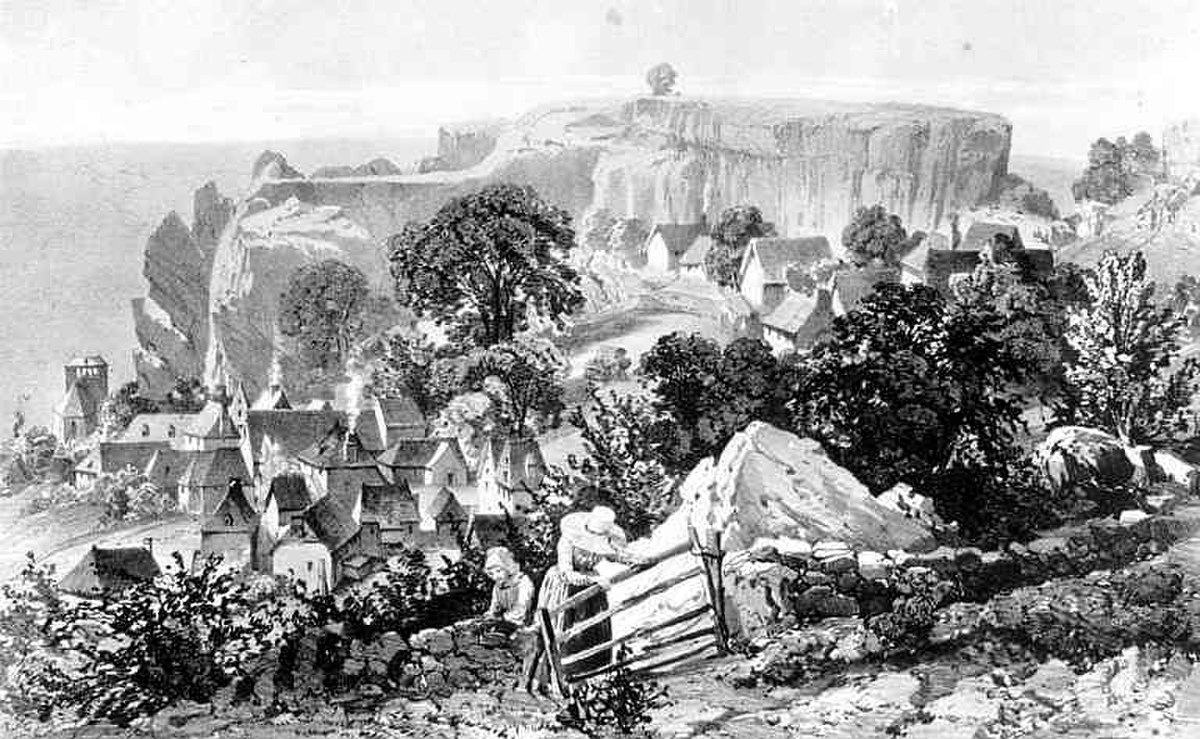 Carlat vue emplacement chateau lithographie XIXe.jpg