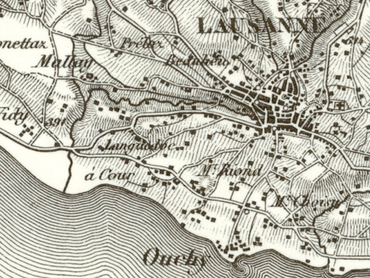 zoom sur la partie comprenant Ouchy et Lausanne sur une carte Dufour