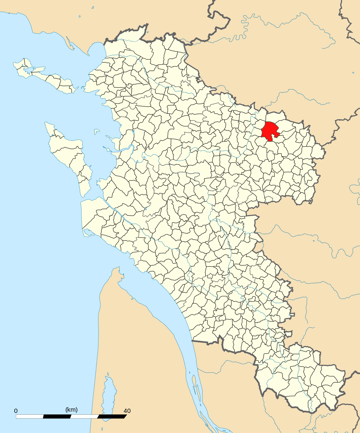 Carte de la commune d'Aulnay au sein de la Charente-Maritime