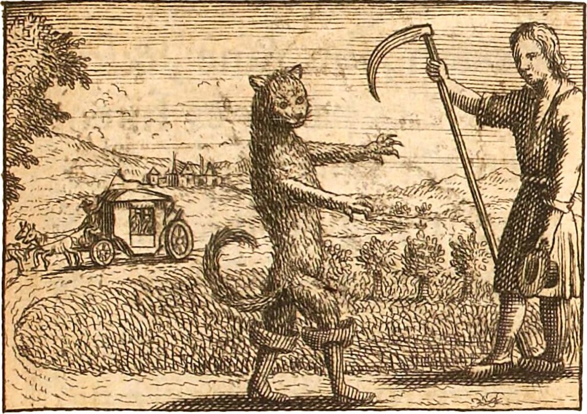 Gravure de 1697 représentant un chat debout et sortant les griffes