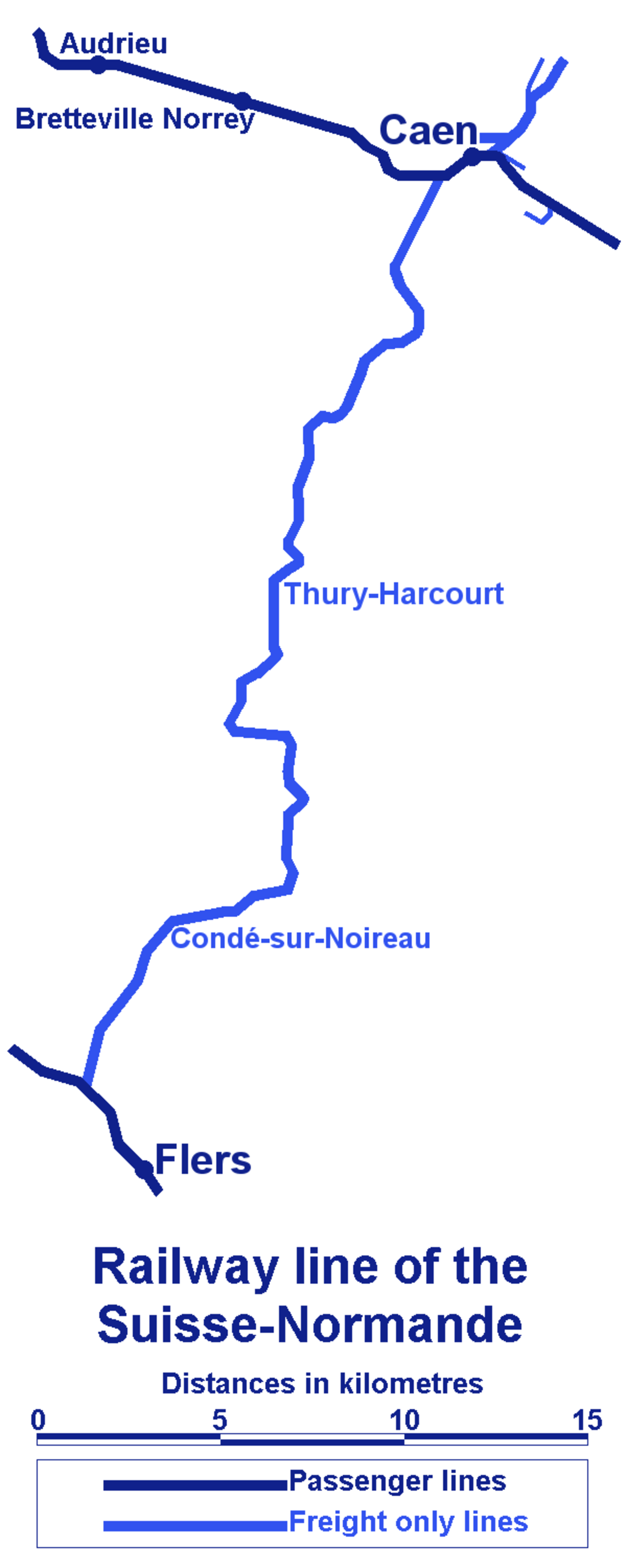 Plan de la ligne de Caen à Flers.