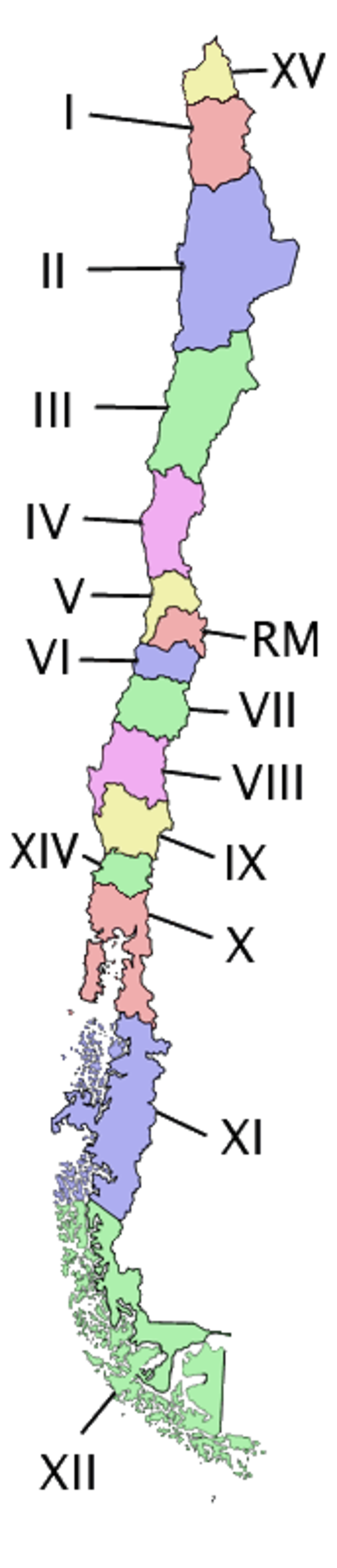 Carte des localisations des régions administratives du pays.