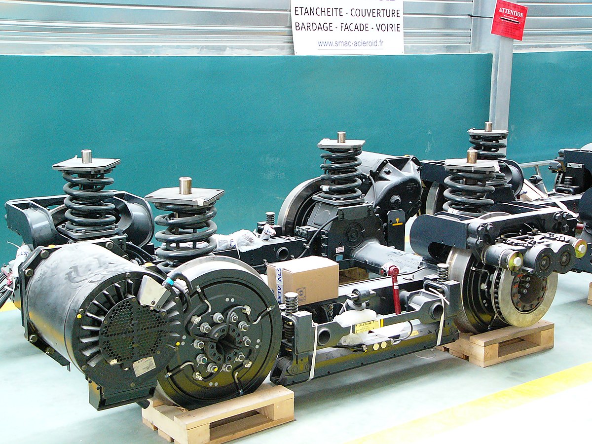 Bogie moteur de Citadis 302 à l'atelier de la Ligne 3 du tramway parisien