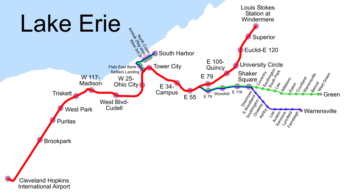 Le réseau ferré urbain de Cleveland.