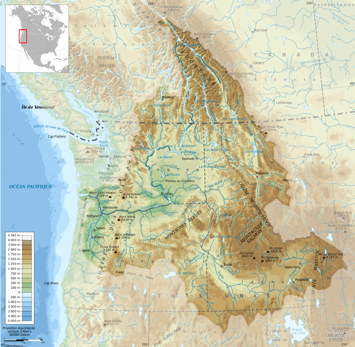Liste de points de géolocalisation en rapport avec le Columbia