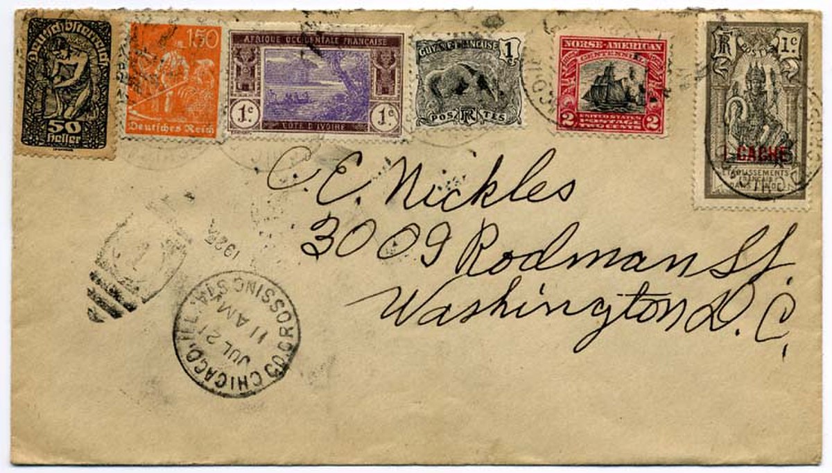 Enveloppe postée aux États-Unis, en 1925.