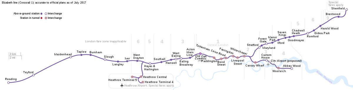 Plan de la première ligne de Crossrail