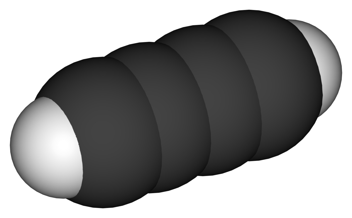 formule développée (en haut) + modèle boules (en bas) du butadiyne