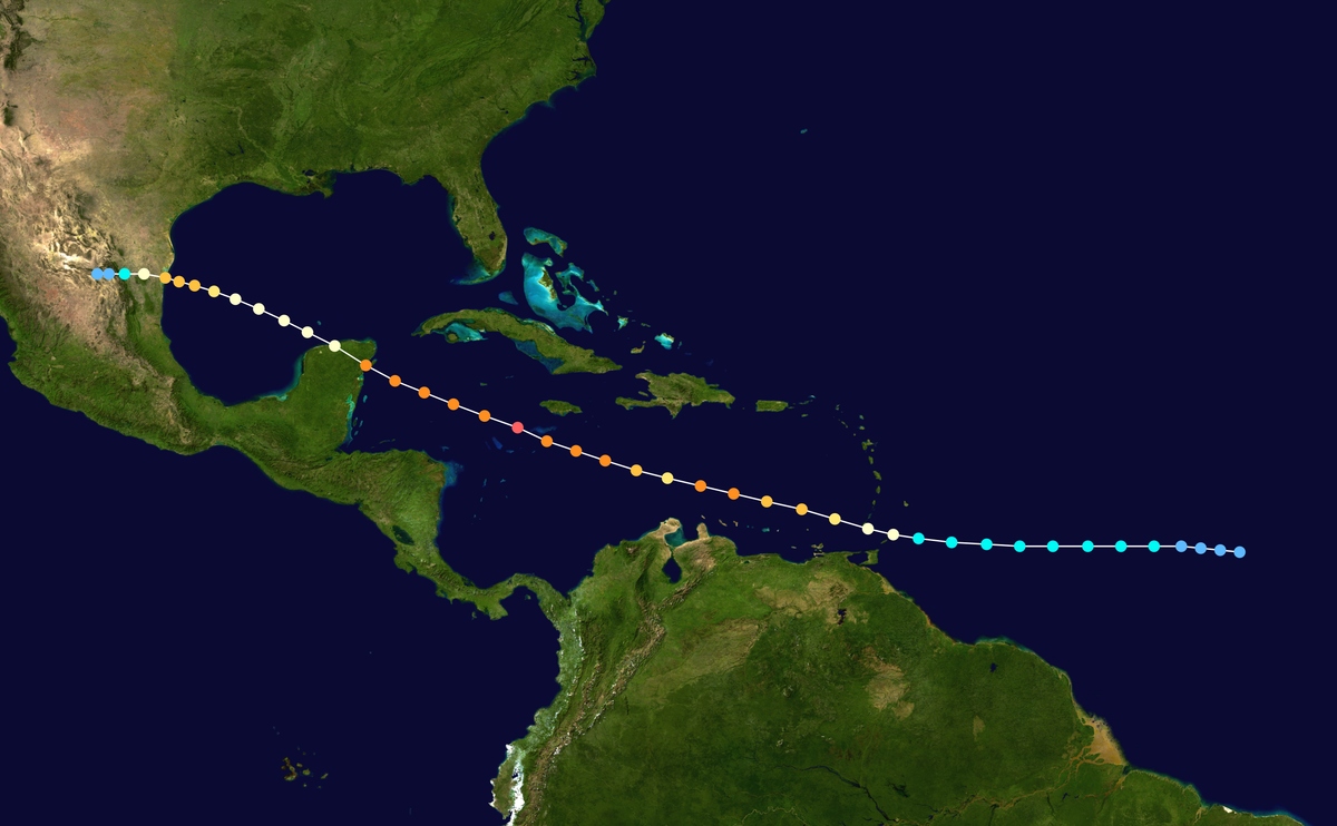 Parcours de l'ouragan Emily
