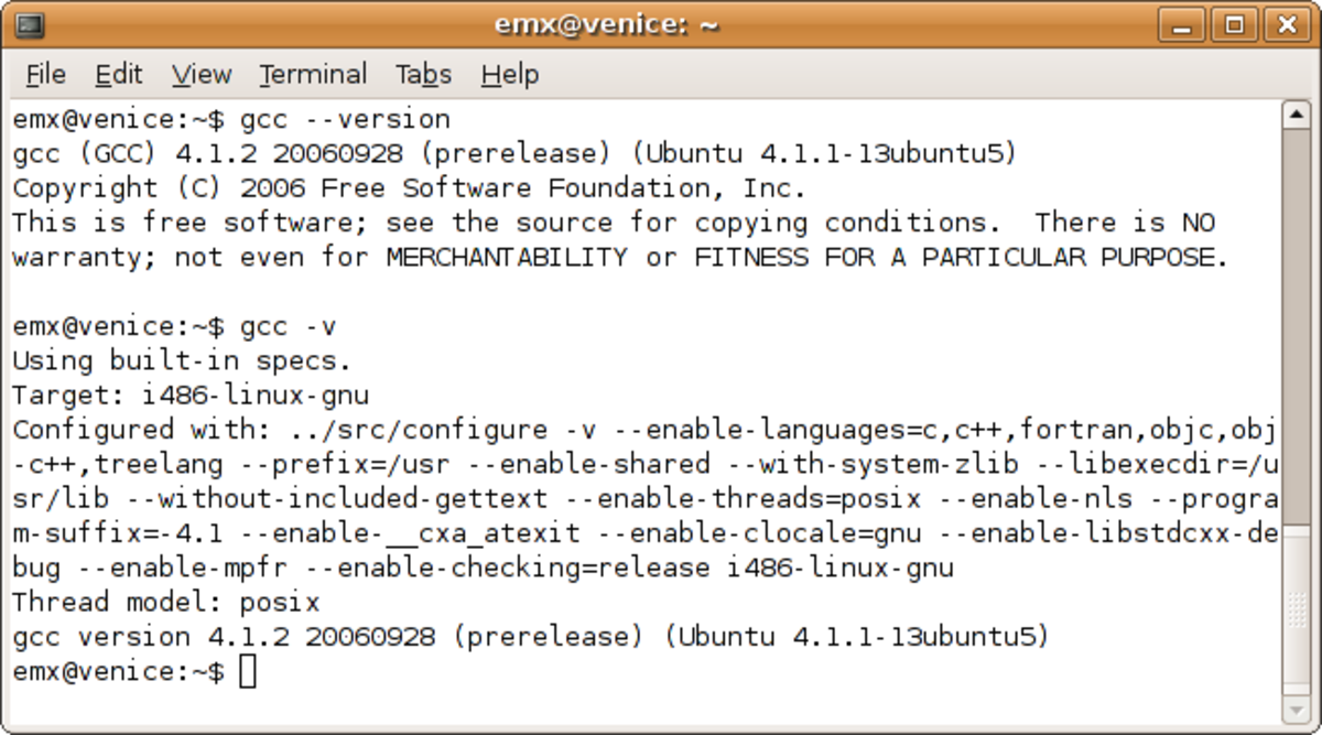 Utilisation de GCC 4.1.1 en ligne de commande sous Ubuntu