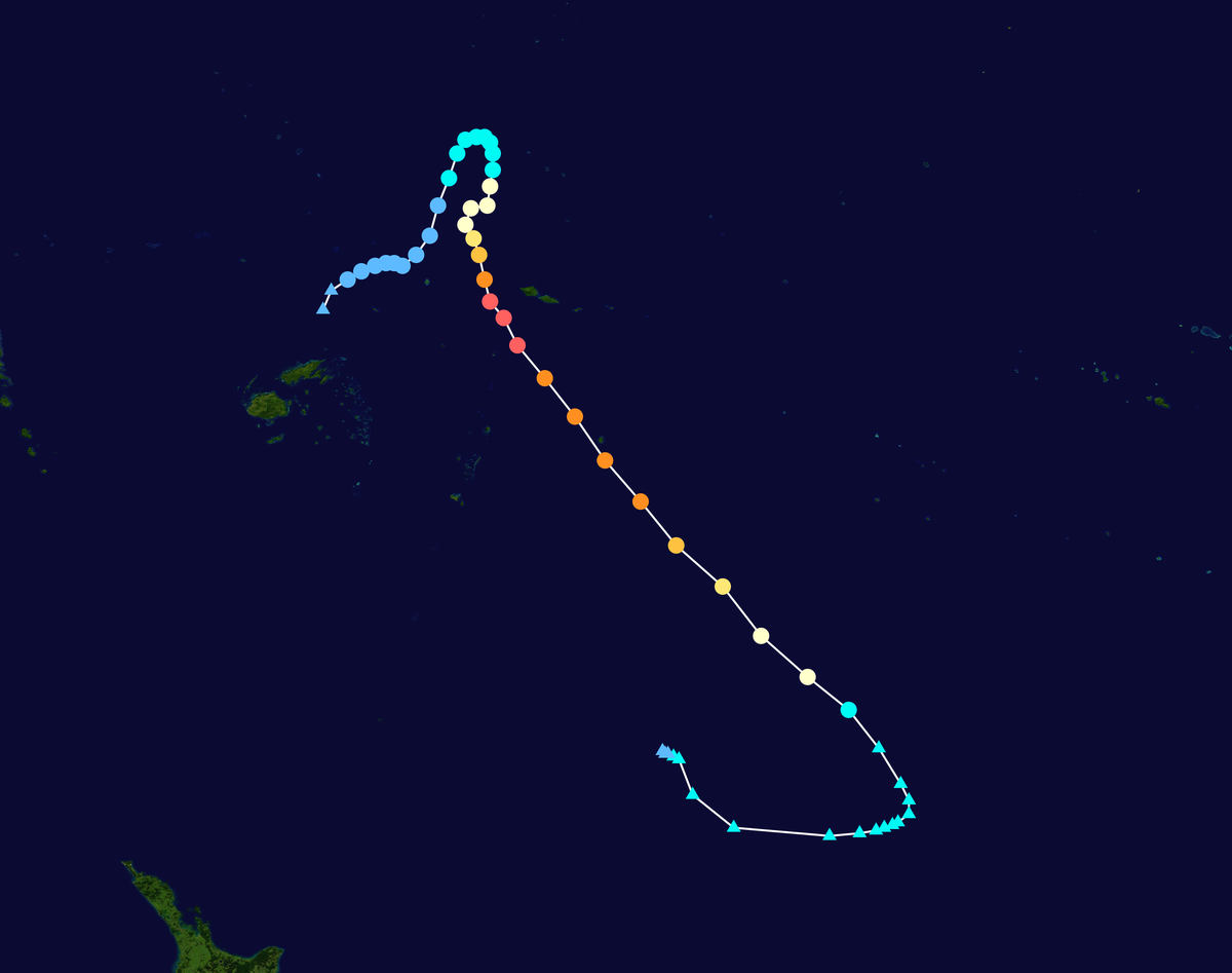 Trajectoire de Heta dans le Pacifique sud