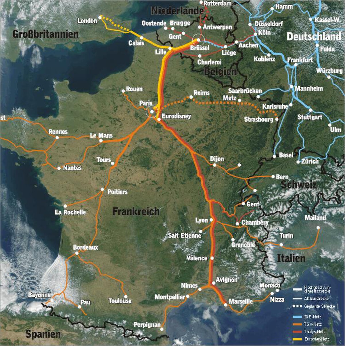 Réseau des lignes TGV et autres lignes rapides d’Europe de l’Ouest