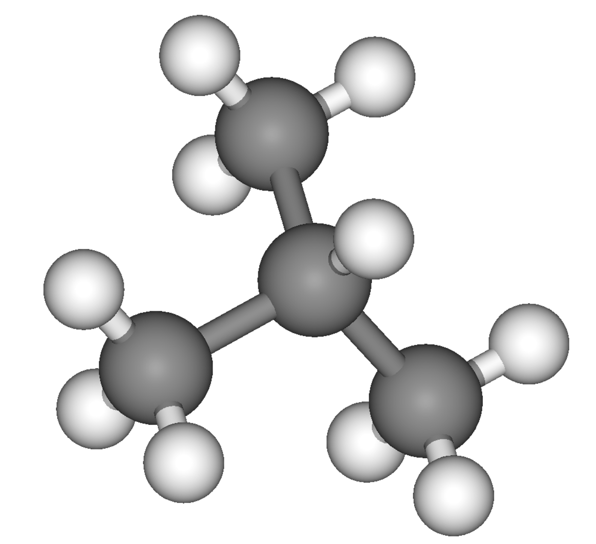 Formule développée et représentation 3D de l'isobutane