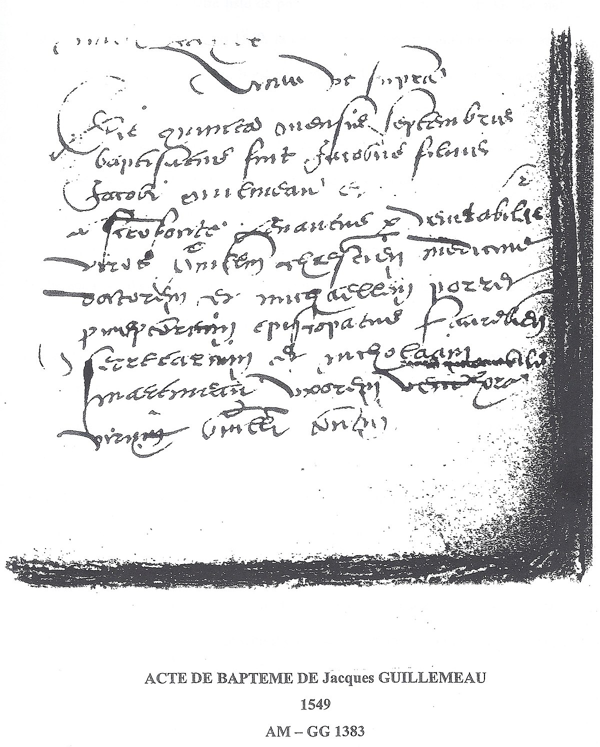 Acte de baptême de Jacques Guillemeau