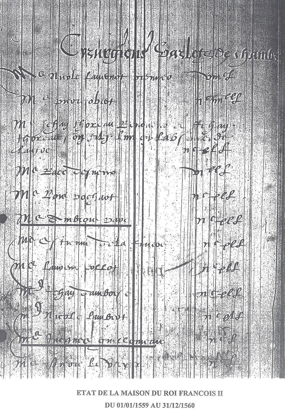 État de la maison du roi François II du 1er janvier 1559 au 31 décembre 1560