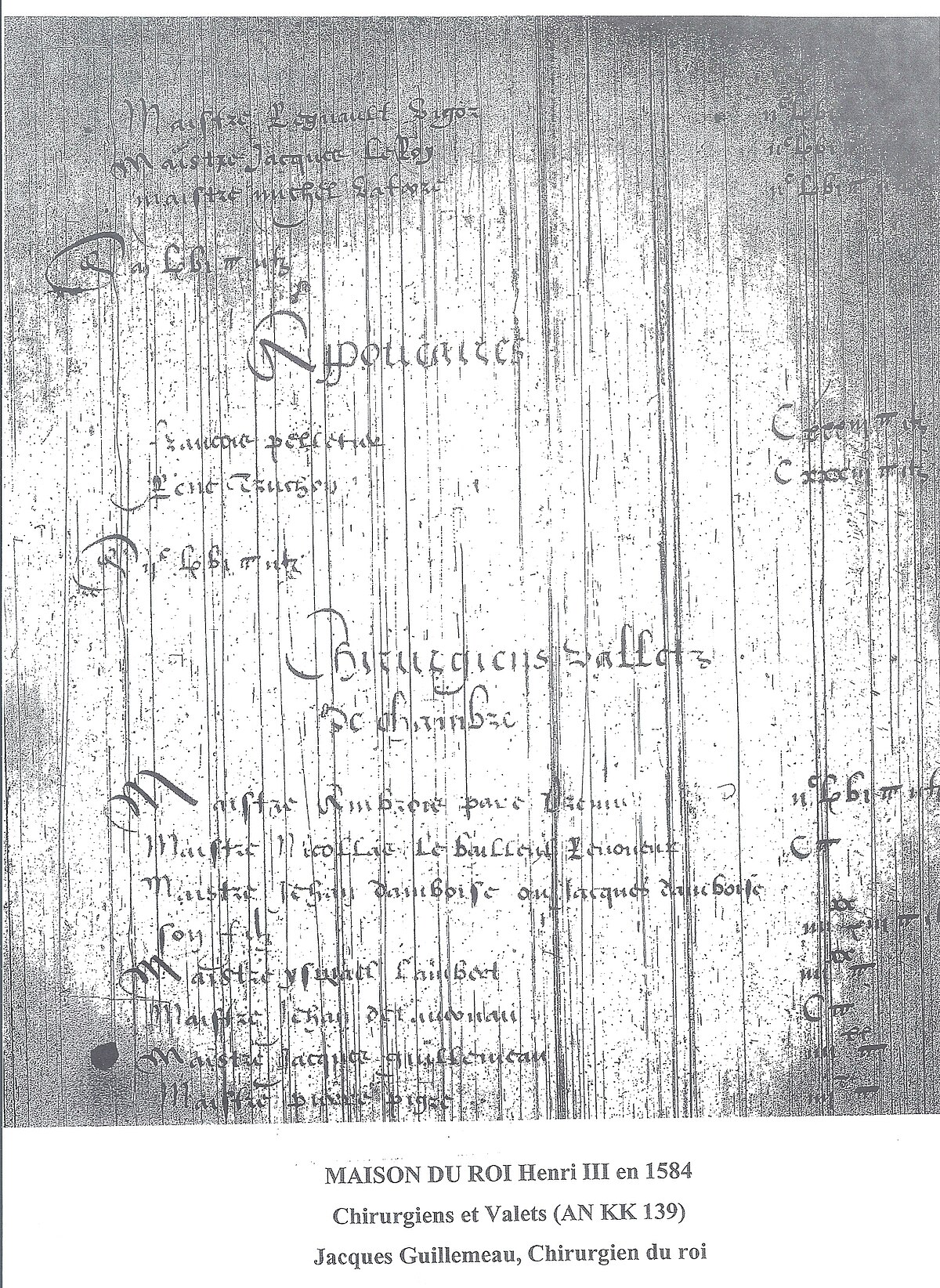 État de la maison du roi Henri III en 1584