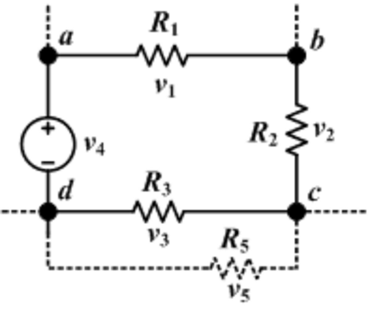 Schéma d'un montage électrique illustrant la loi des mailles. Uab + Ubc + Ucd = Uad soit Uab + Ubc + Ucd + Uda = 0 (car Uda = - Uad).