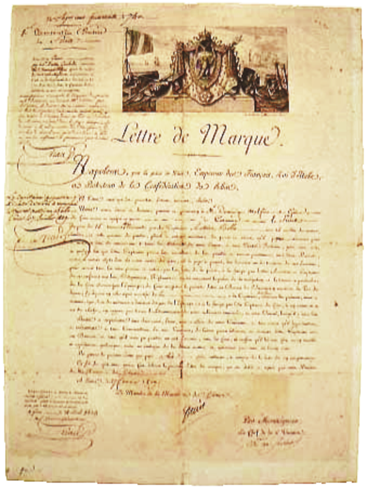 Lettre de marque instituant corsaire le capitaine Antoine Bollo, le 27 février 1809.