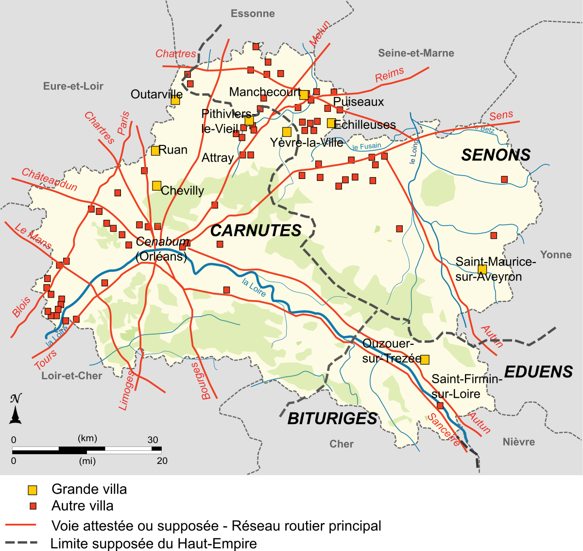 Carte de répartition des villae recensées à la période gallo-romaine.
