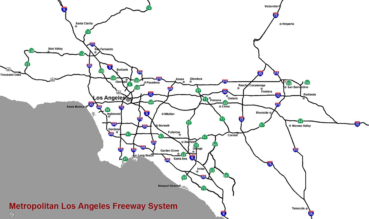 Le vaste réseau autoroutier de Los Angeles et de sa région