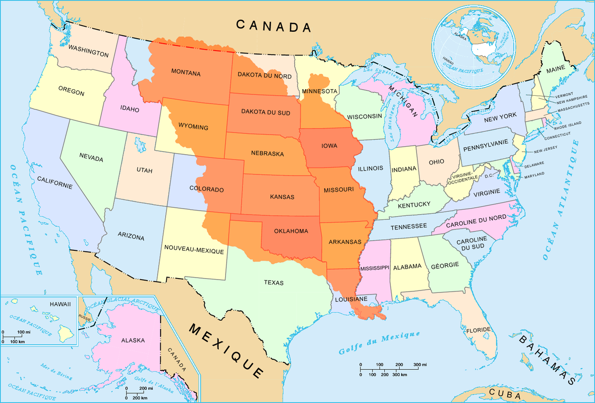 En orange, le territoire acheté par les États-Unis en 1803