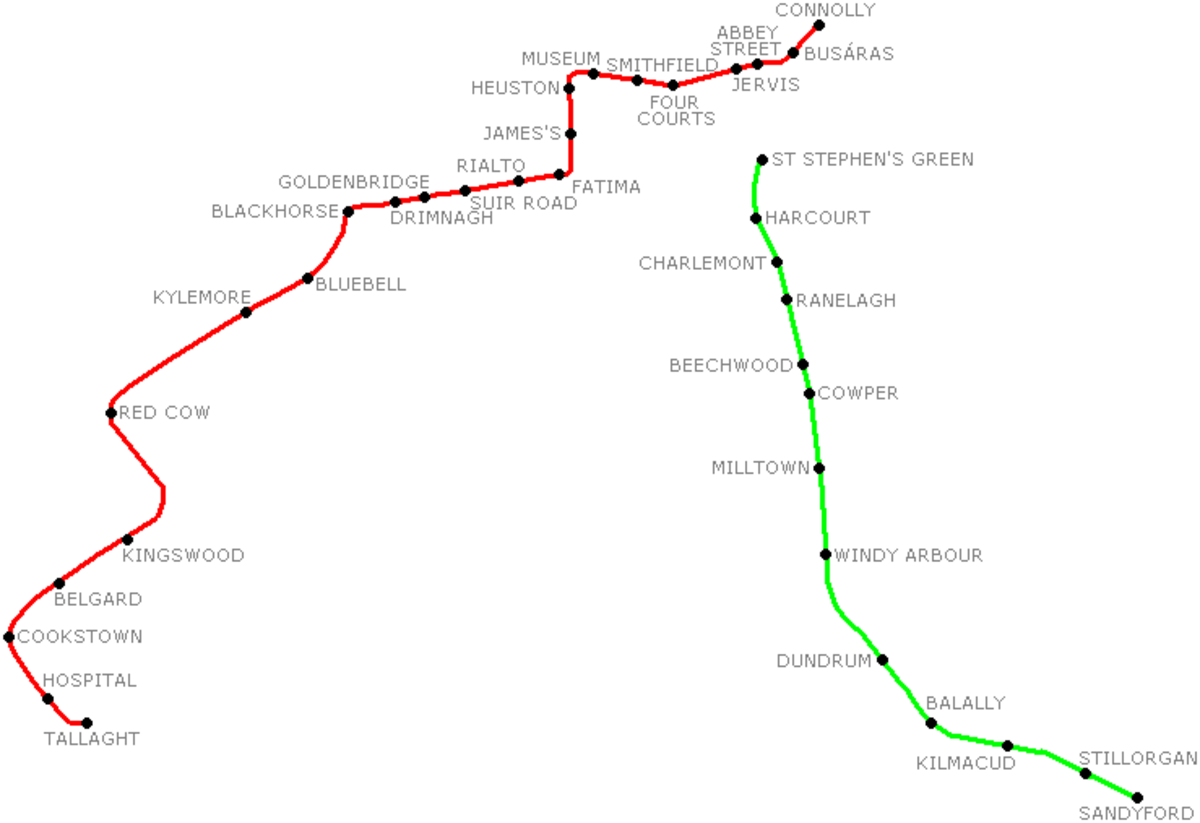 Plan des lignes du Luas